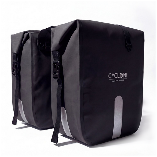 Cycloni Flow Dubbele Fietstas 48L - Zwart - Waterdicht Rolltop - voor E-bike