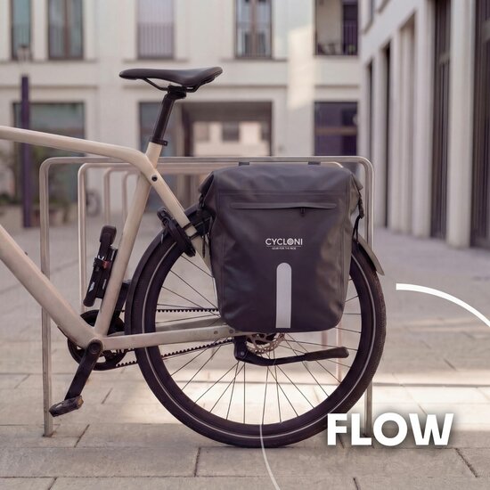 Cycloni Flow Dubbele Fietstas 48L - Zwart - Waterdicht Rolltop - voor E-bike