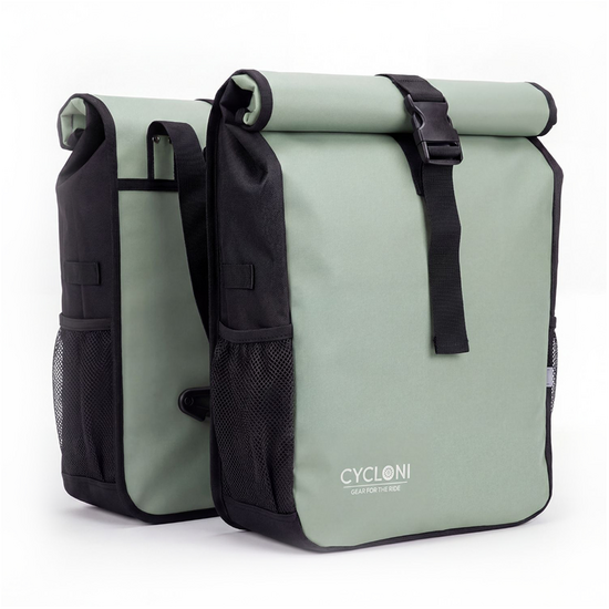 Cycloni Glide Waterdichte Dubbele Fietstas 48L - Mint Groen - Rolltop Design