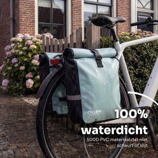 Cycloni Glide Waterdichte Dubbele Fietstas 48L - Mint Groen - Rolltop Design
