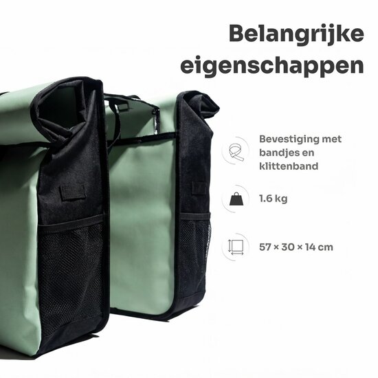Cycloni Glide Waterdichte Dubbele Fietstas 48L - Mint Groen - Rolltop Design