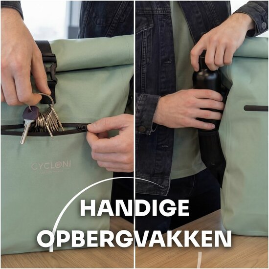 Cycloni DASH Luxe Fietstas - Rugzak - Set van 2 - Afneembaar - 56 Liter - Mint Groen