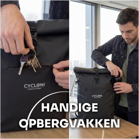 Cycloni DASH Luxe Fietstas - Rugzak - Set van 2 - Afneembaar - 56 Liter - Zwart