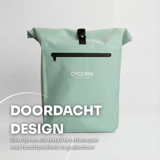 Cycloni Dash Waterdichte Fietstas 28L - Mint Groen - Pakaftas &amp; Rugtas met Laptopvak