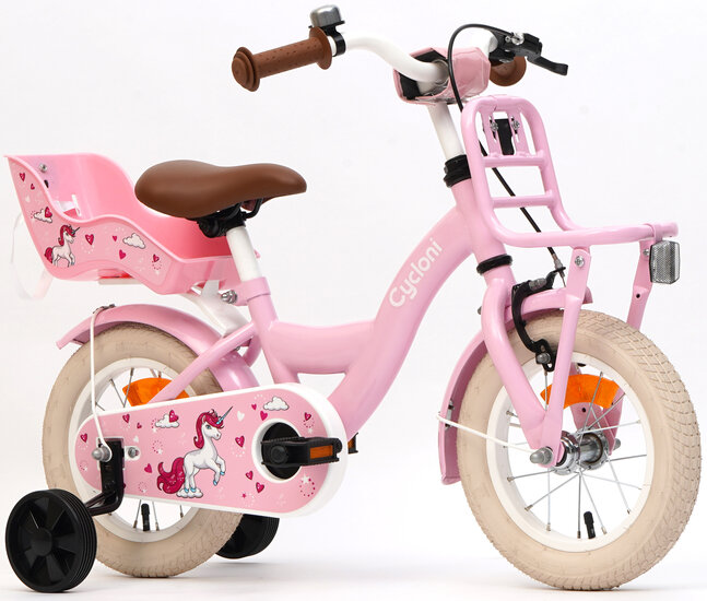 Cycloni Kinderfiets - 16 inch - Roze met Zitje &ndash; Inclusief Zijwieltjes