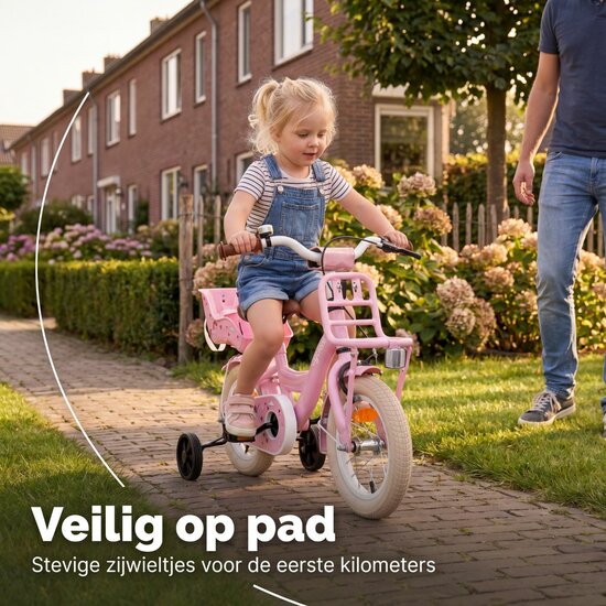 Cycloni Kinderfiets - 16 inch - Roze met Zitje &ndash; Inclusief Zijwieltjes
