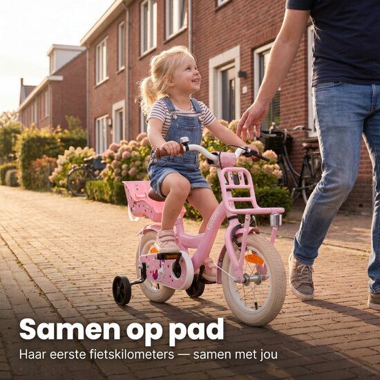 Cycloni Kinderfiets - 16 inch - Roze met Zitje &ndash; Inclusief Zijwieltjes