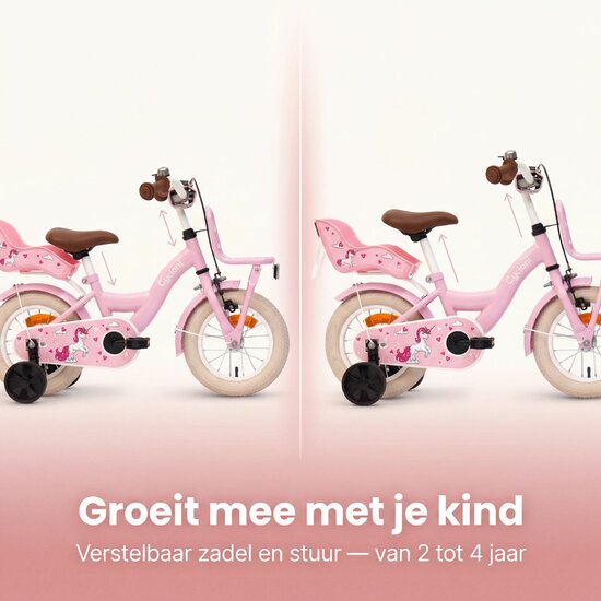 Cycloni Kinderfiets - 16 inch - Roze met Zitje &ndash; Inclusief Zijwieltjes