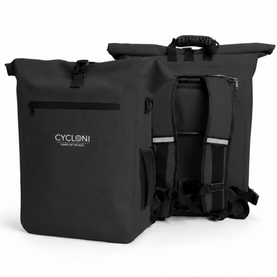 Cycloni Dash Waterdichte Fietstas 28L - Zwart - Pakaftas &amp; Rugtas met Laptopvak