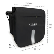Cycloni Flow Dubbele Fietstas 48L - Zwart - Waterdicht Rolltop - voor E-bike