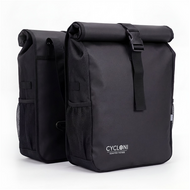 Cycloni Glide Waterdichte Dubbele Fietstas 48L - Zwart - Rolltop Design