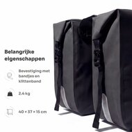 Cycloni Flow Dubbele Fietstas 48L - Zwart - Waterdicht Rolltop - voor E-bike